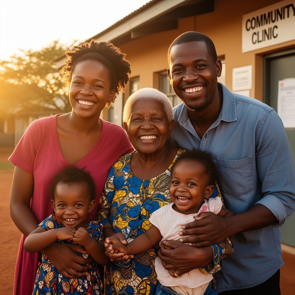 A Katlehong family outside the clinic